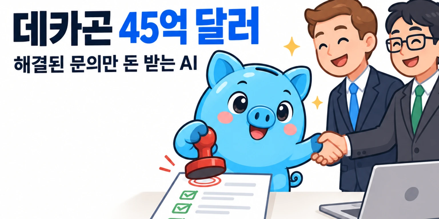 AI피셜 AI 마스코트가 칠판 앞에서 ‘공리’라고 적힌 첫 줄 아래로 이어지는 화살표 사슬을 따라가며 수많은 제어판 앞에 선 사람들을 바라봅니다.