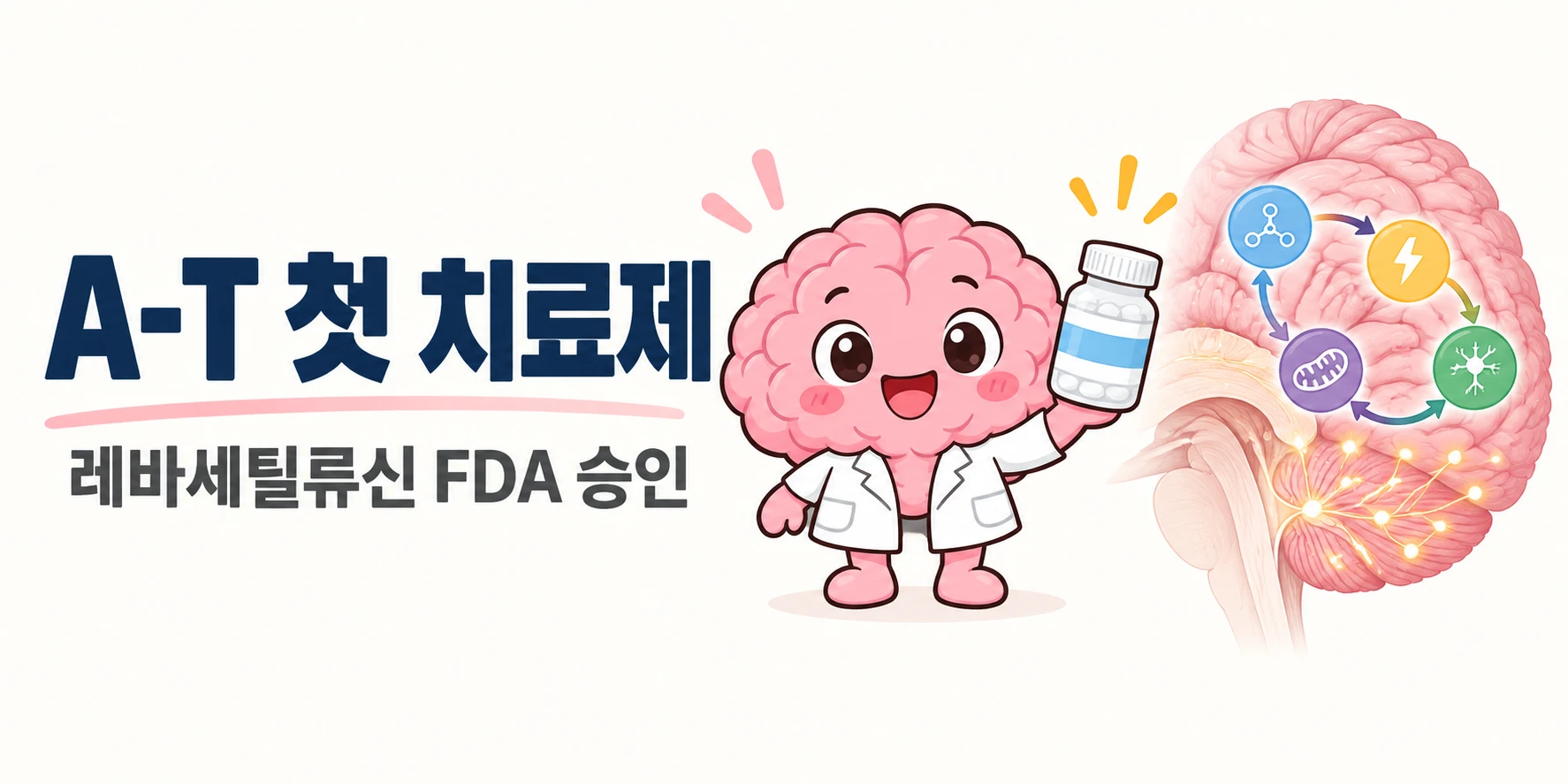 뇌피셜 마스코트가 ALS 치료제 탐색 역사, HIMALAYA 임상 설계, 24주 기능 점수 동등 실패, 간수치 부작용을 4컷으로 설명합니다.